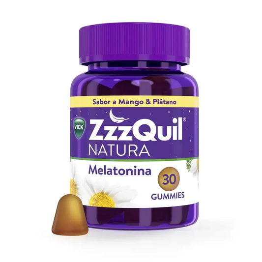 ZzzQuil NATURA Gummies Plátano Y Mango De Melatonina 1mg Y Valeriana, 30 Unidades